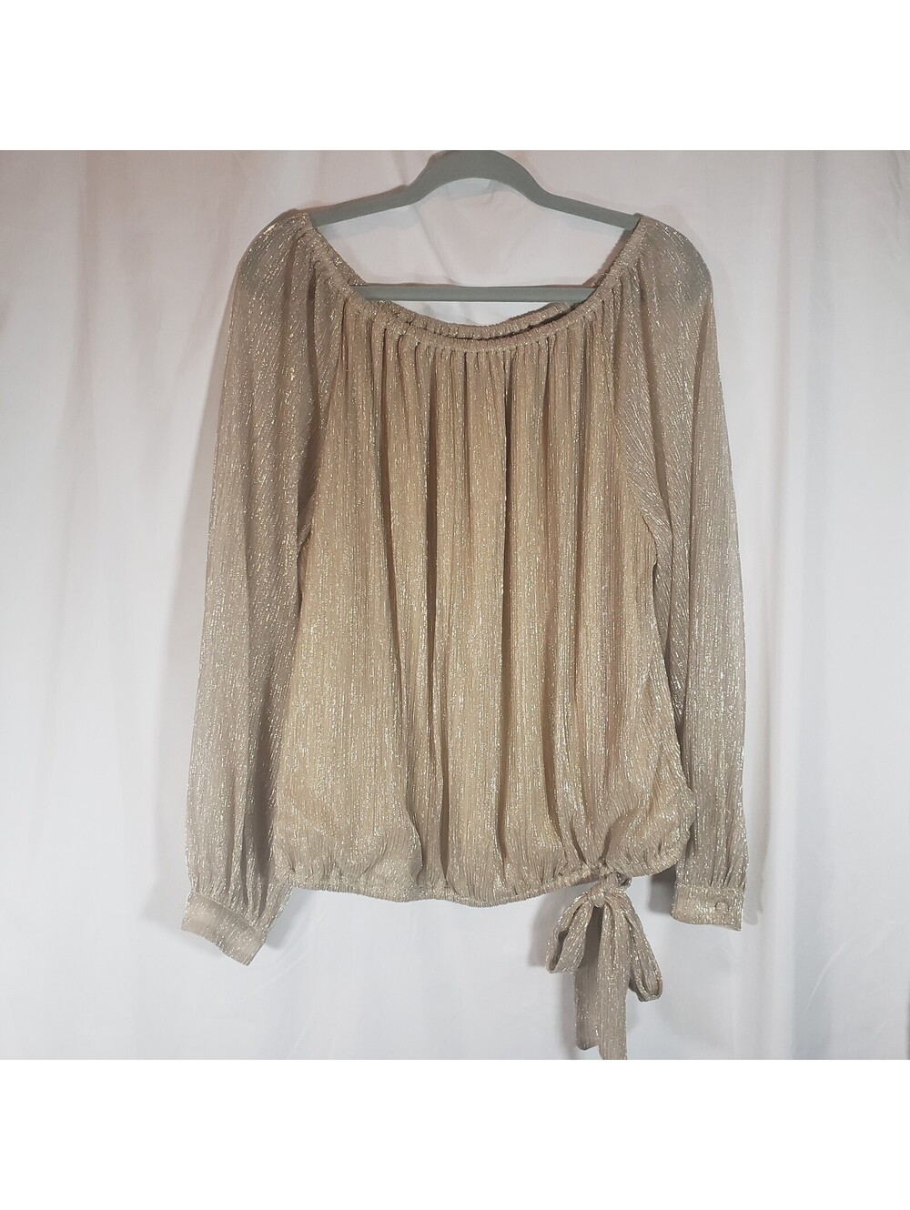 MSK Womens 2X Gold Metallic Off Shoulder Bishop Sleeve Bow at Hem Party Blouse